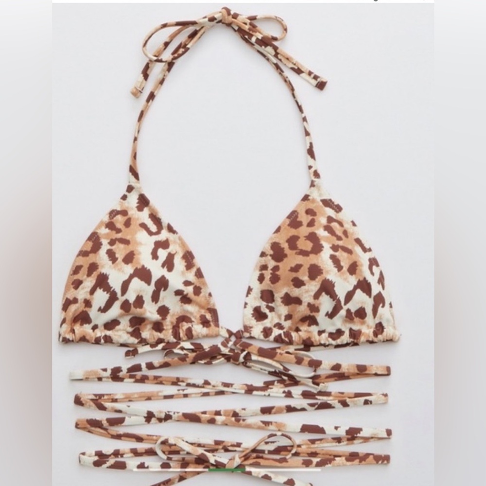 Aerie Leopard Print Triangle Bikini Wrap Top and Bottom - Brown & Cream